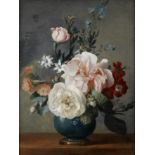 Anne Vallayer-Coster (Paris 1744-1818) Roses, orange blossom and other flowers in a blue vase