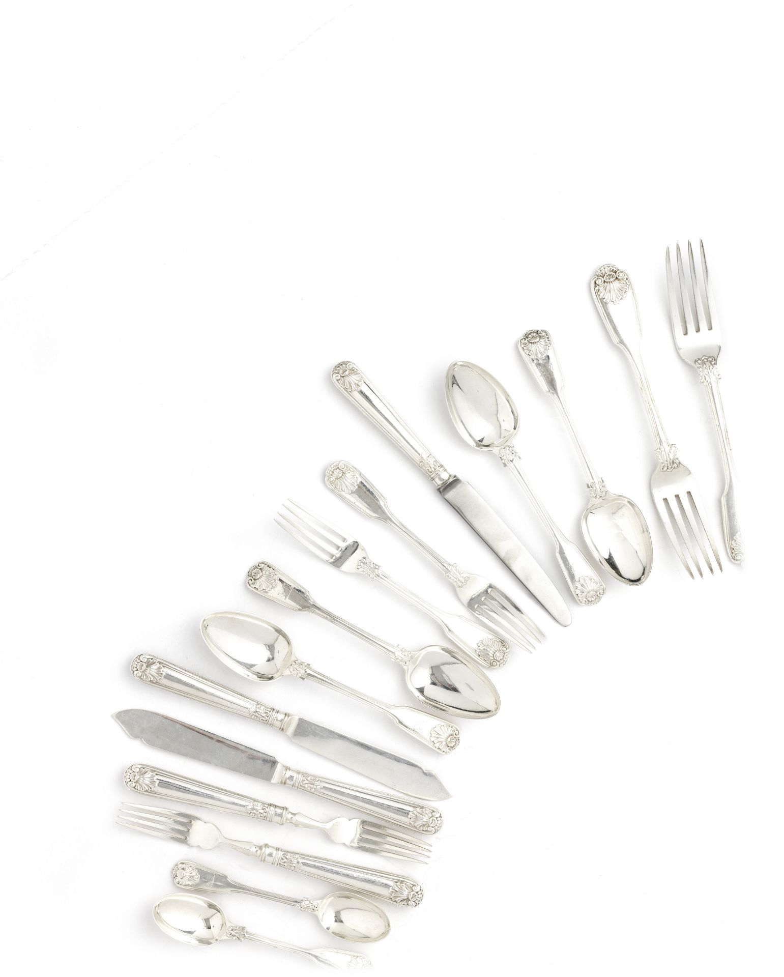 An assembled silver flatware service Various makers and dates, 1827 to 1966 (115)