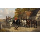 JOHN FREDERICK HERRING, JNR. (C.1820-1907) Going to Barnet Fair Horses and trap outside an inn