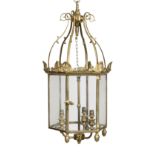 A Regency style brass and glazed hexagonal hall lantern