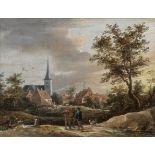 David Teniers the Younger (Antwerp 1610-1690) Three figures in conversation on a village road