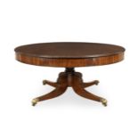 A mahogany circular extending dining tableThe base early 19th century, the top later