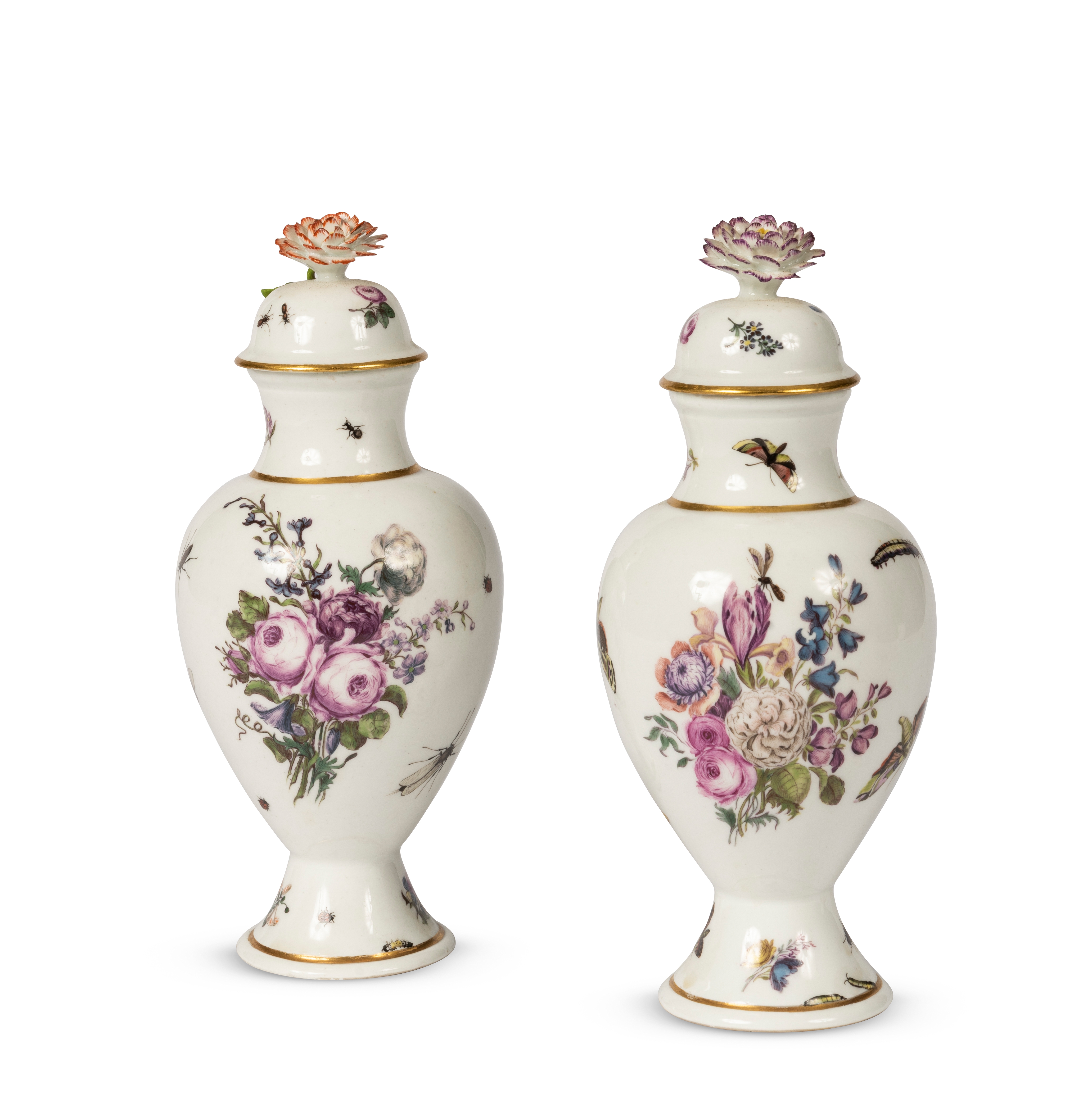 A pair of Meissen small baluster vases and covers Circa 1745 (2)