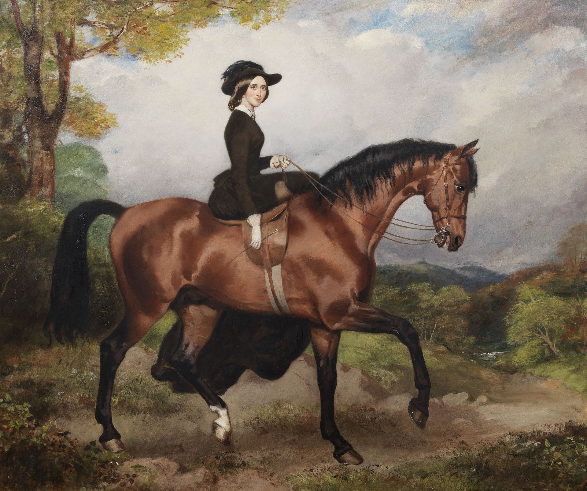 William Osborne, RHA (Irish, 1823-1901) Equestrian portrait of Sarah Conolly of Castletown, mount...