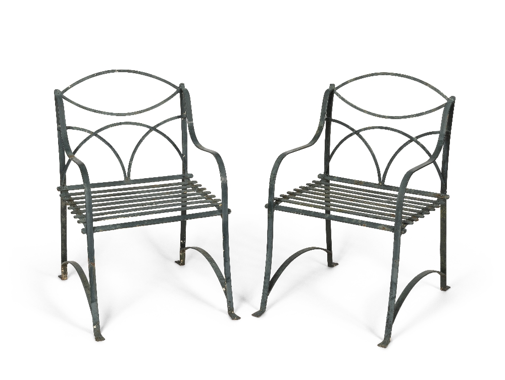 A wrought iron green painted garden seat, together with two matching garden chairs (3) - Image 2 of 2