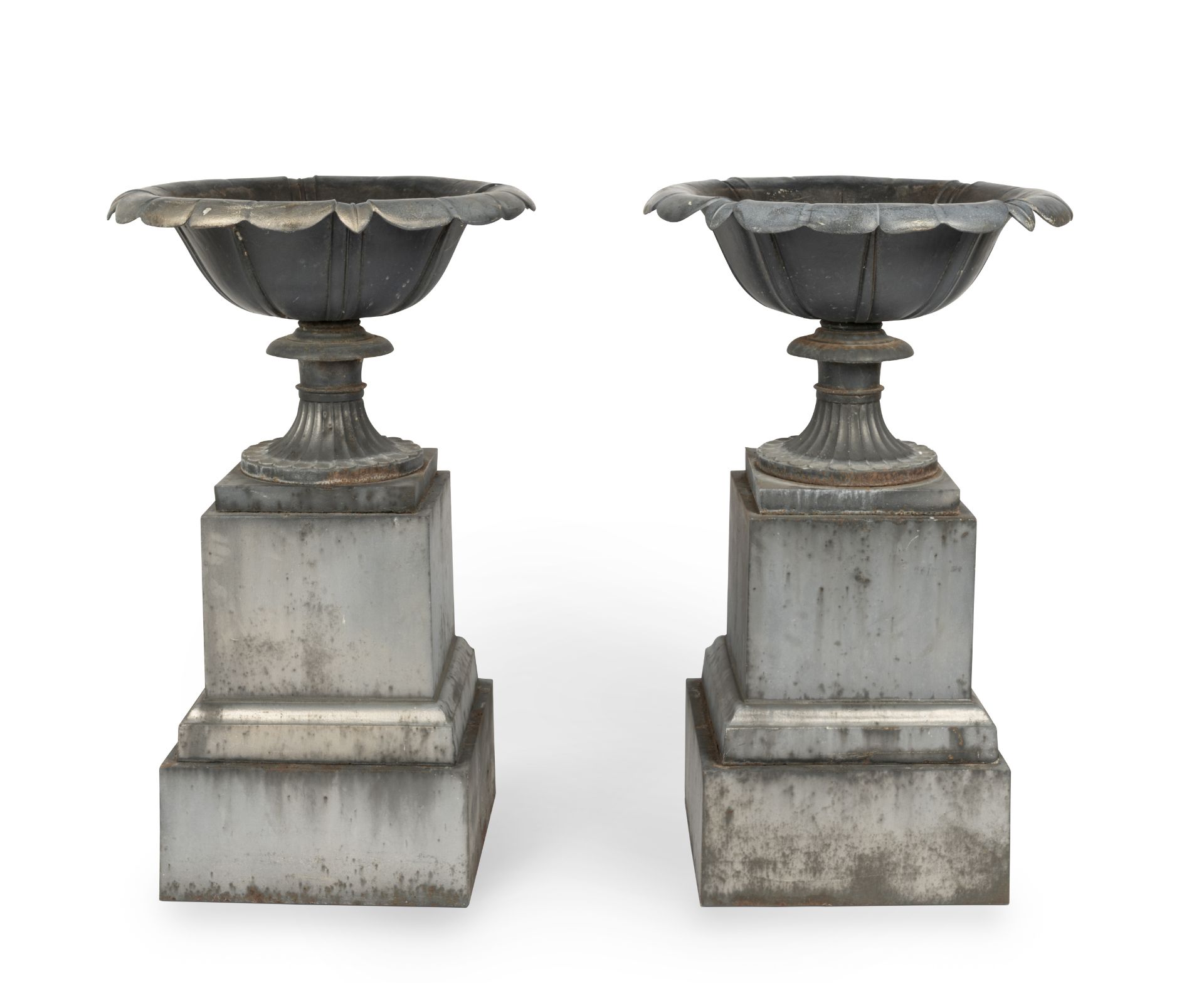 A pair of mid-19th century painted cast-iron urns (2)