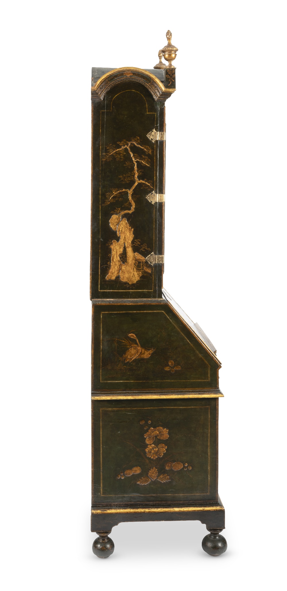 A fine and rare George I dark green and gilt japanned bureau-cabinetIn the manner of John Belchie... - Image 6 of 7