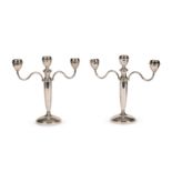 A matched pair of silver three-light candelabra Mark of J B Chatterley & Sons Ltd, Birmingham, 19...