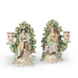 A pair of Derby figural candlesticks of a shepherd and shepherdess Circa 1785 (2)