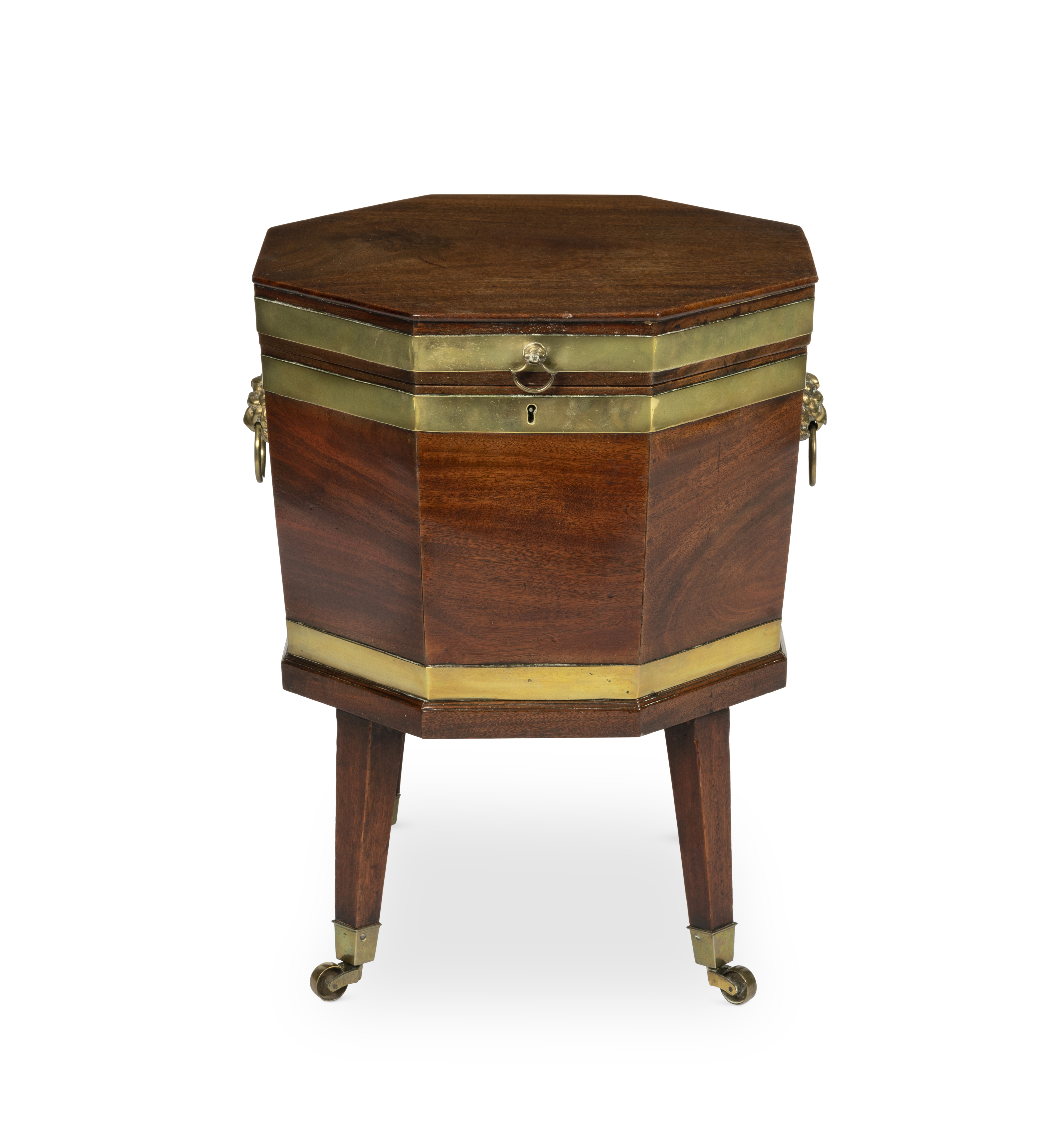 A George III mahogany and brass-bound octagonal cellaret