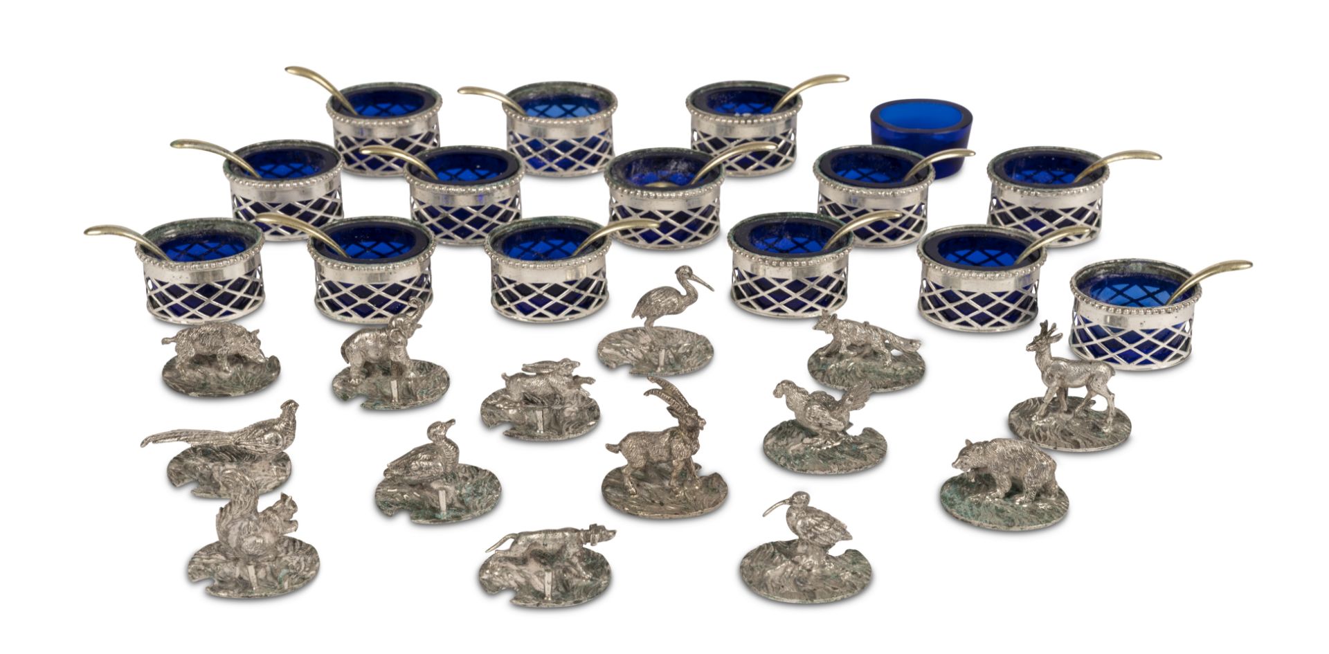 A set of fourteen Italian silver menu holders 20th century, stamped 800 (43)