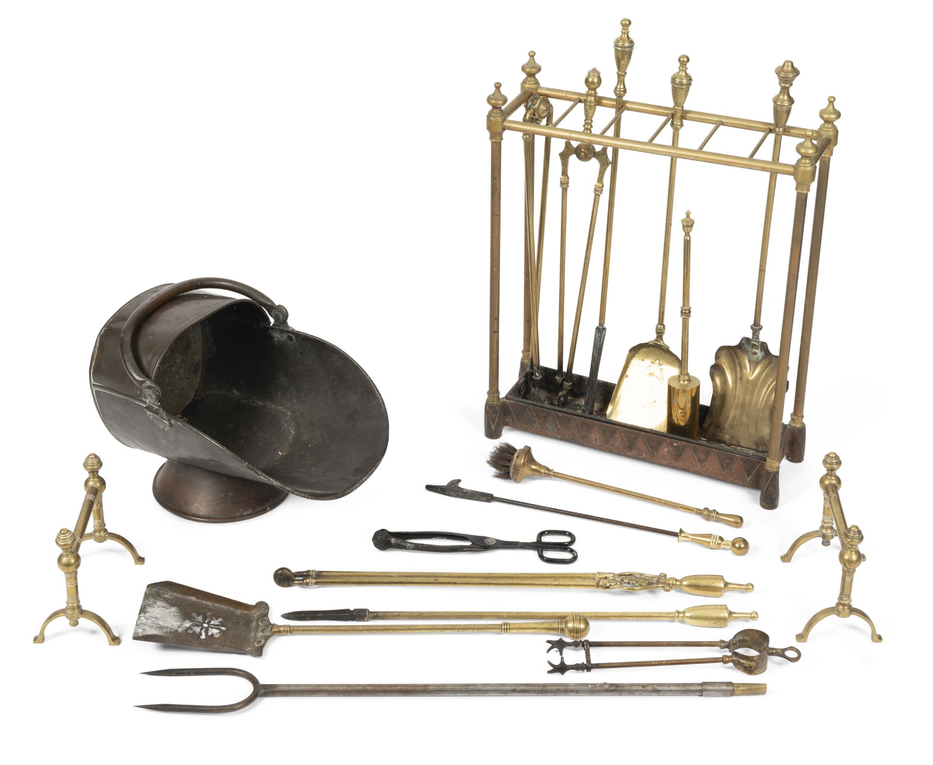 A collection of brass fire tools 19th century and later (18)