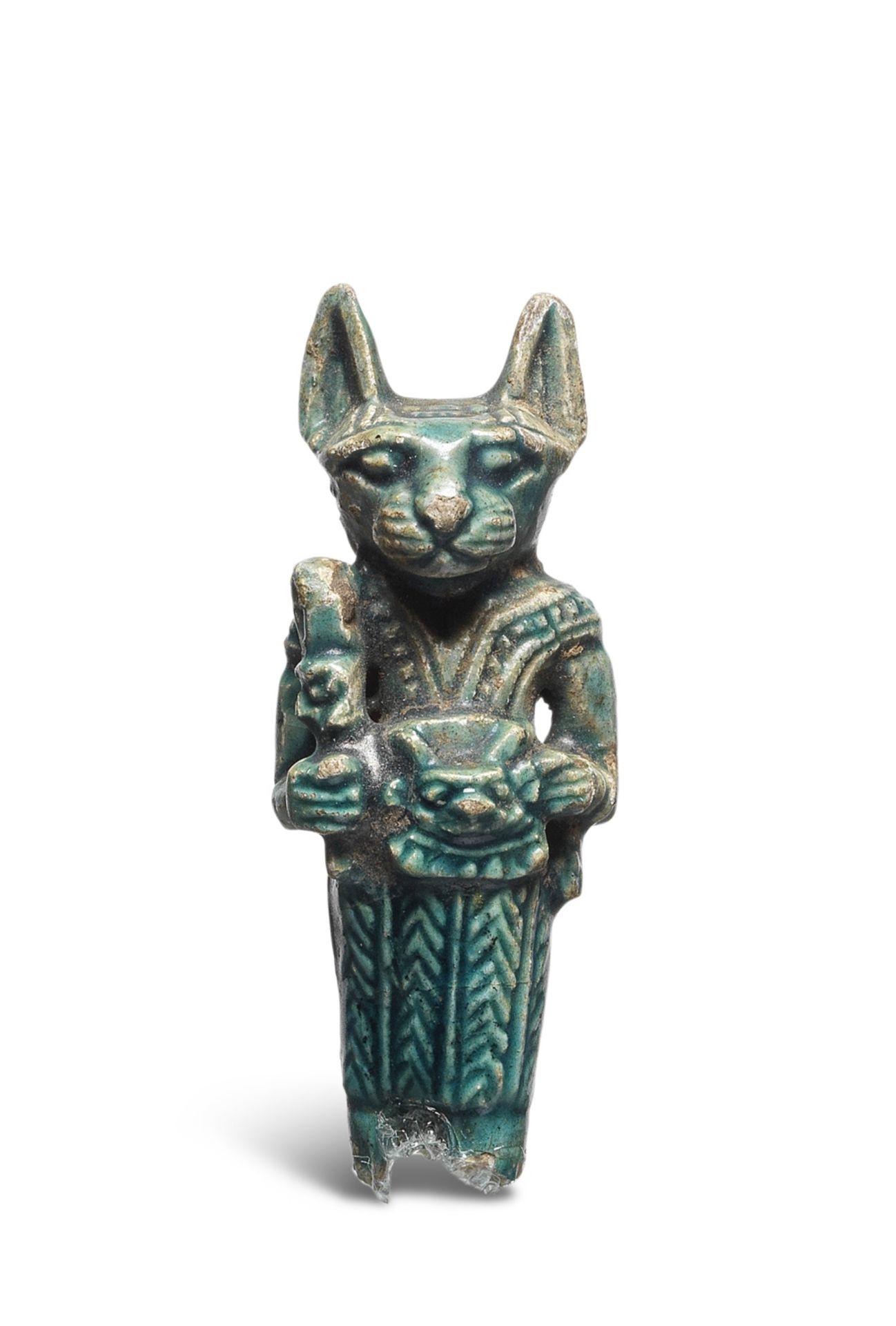 An Egyptian glazed steatite amulet of Bastet