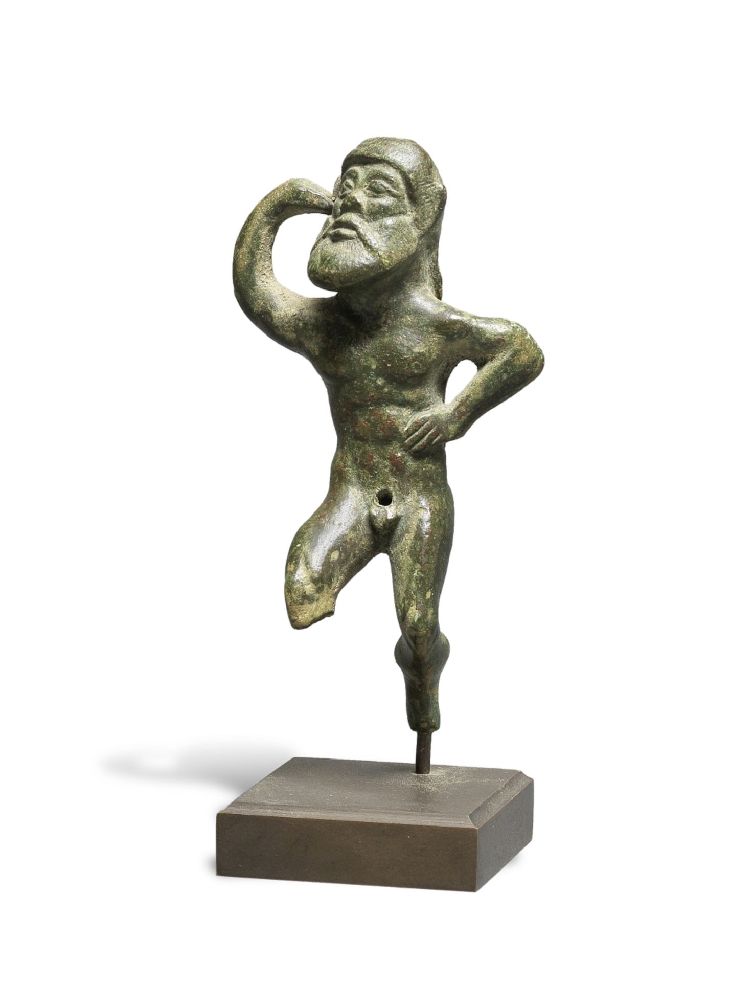 An Etruscan bronze figure of a dancing satyr