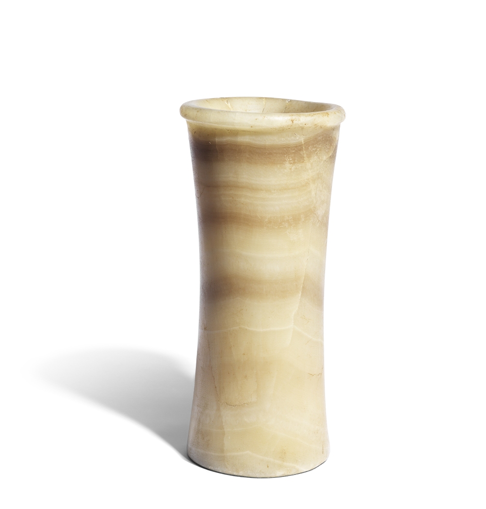 A tall Egyptian banded alabaster jar
