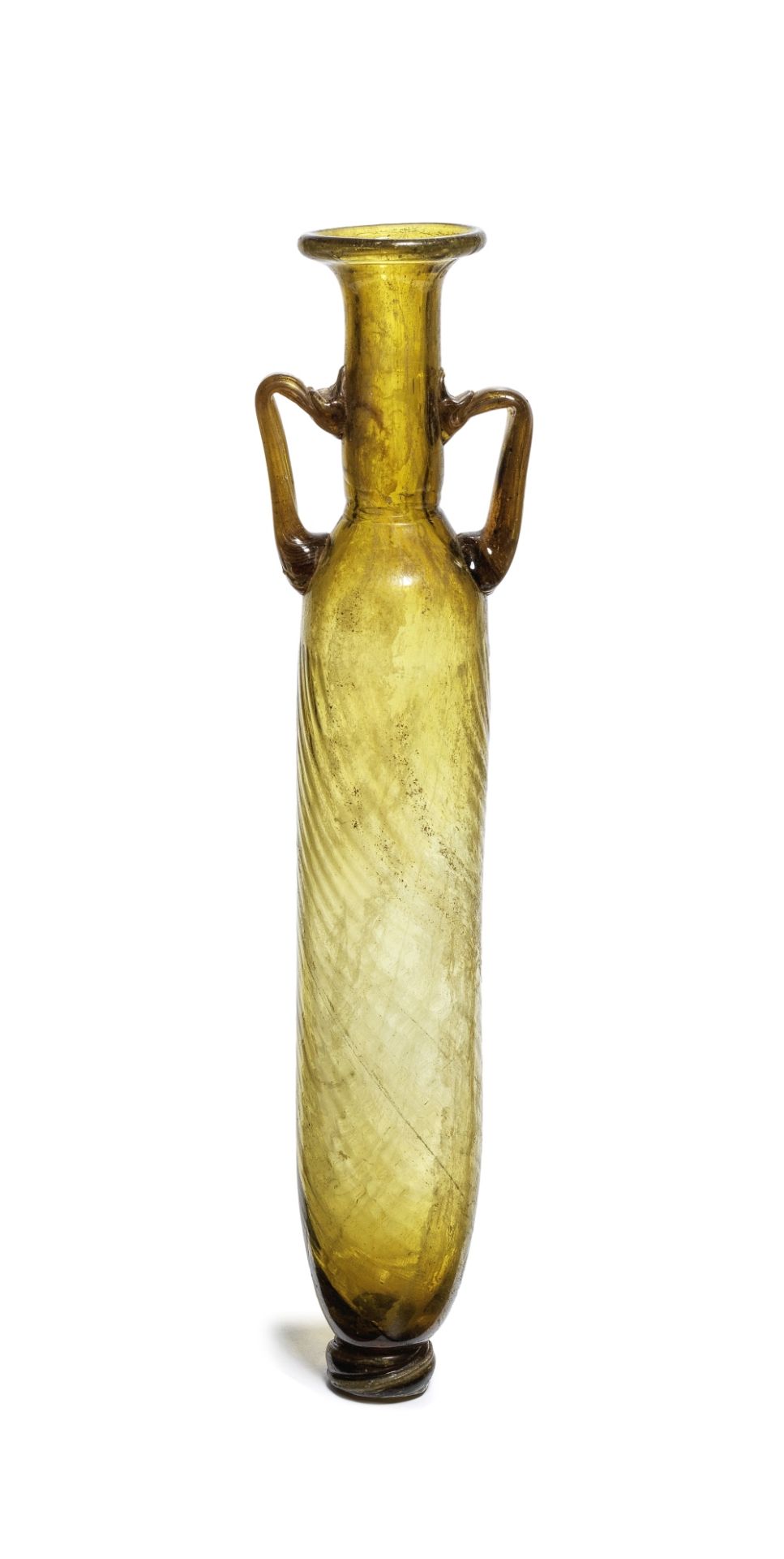 A tall Roman amber glass amphora