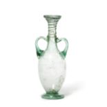 A Roman blue-green glass footed amphora