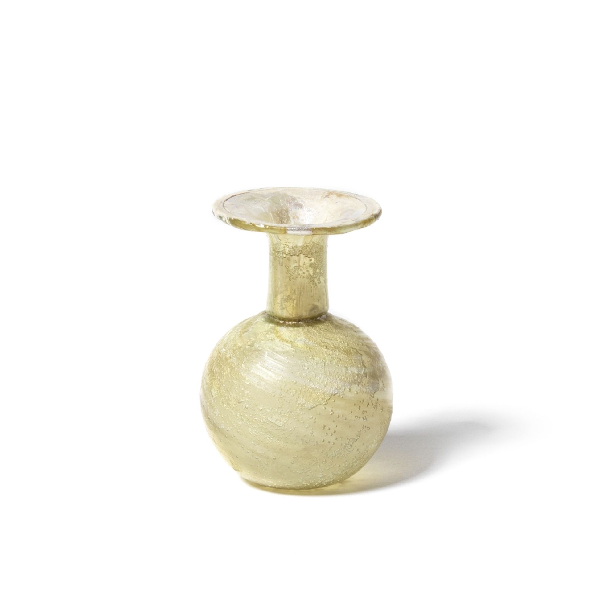 A Roman yellow-green glass sprinkler flask