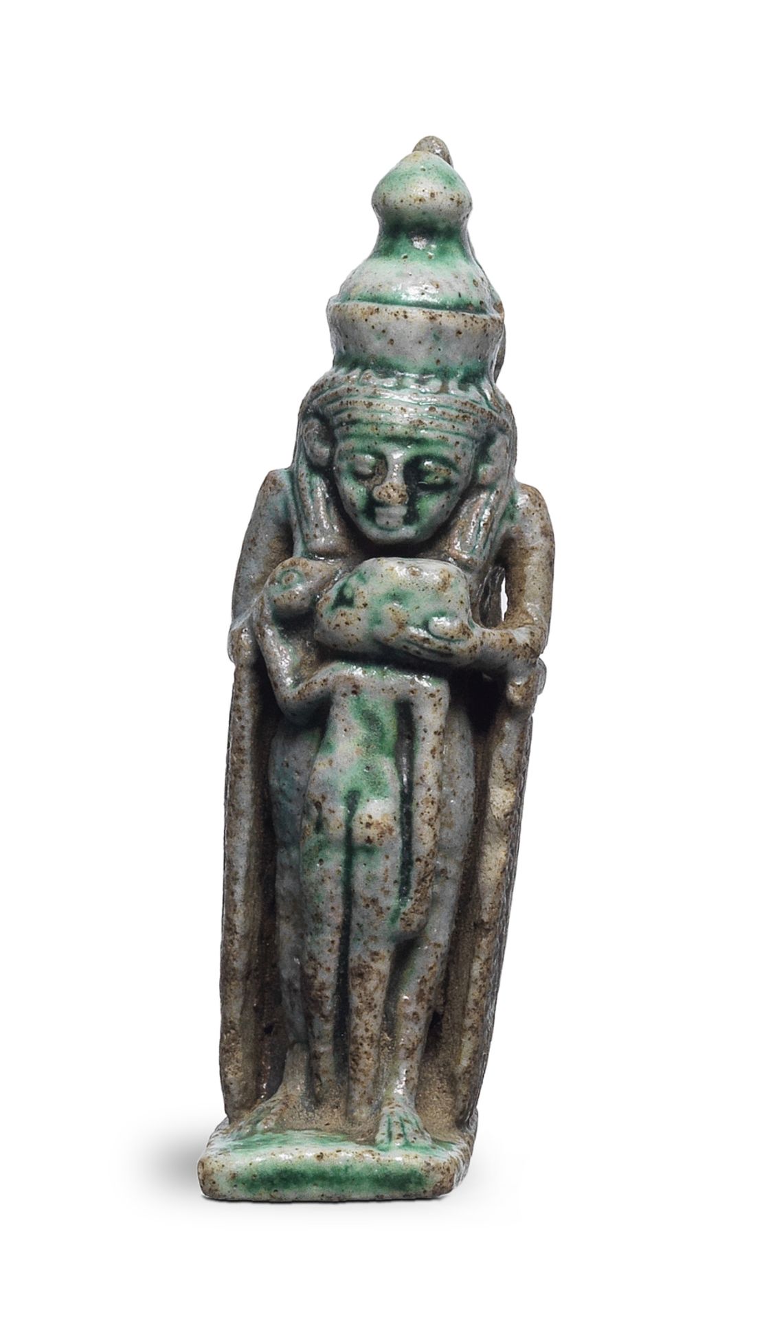 An Egyptian green glazed steatite syncretic amulet of Mut