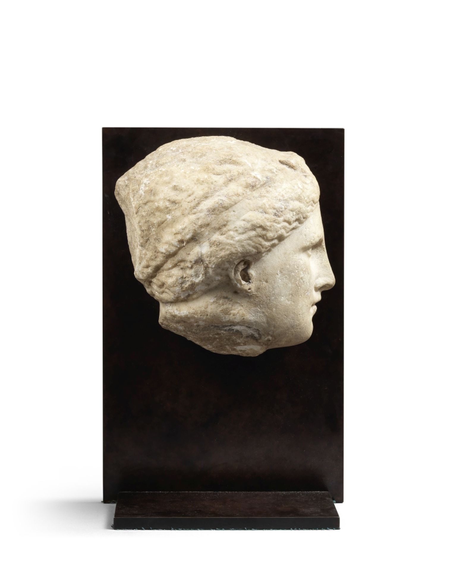 A sizeable Greek marble head of a goddess