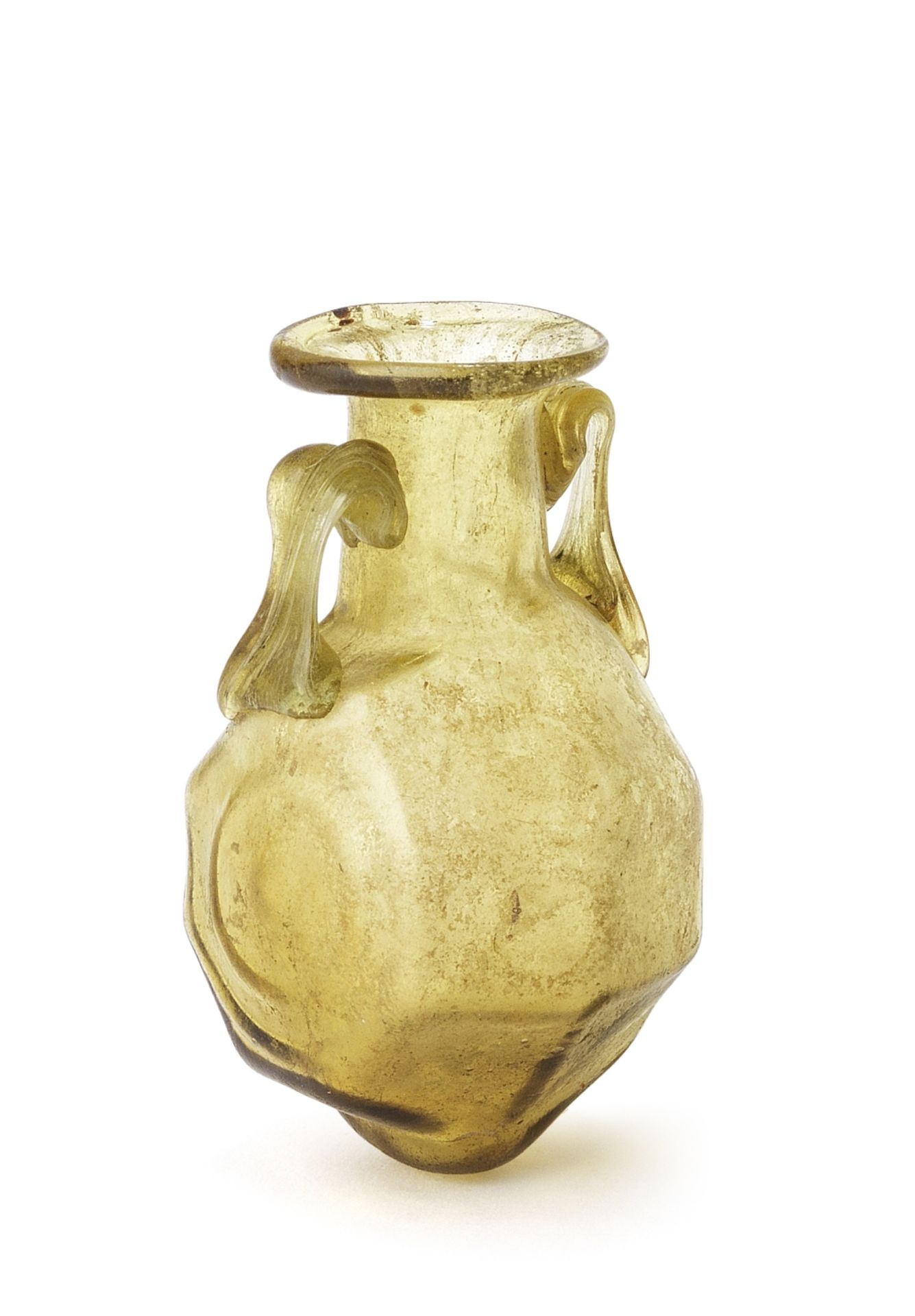 A Roman pale amber glass octagonal amphoriskos