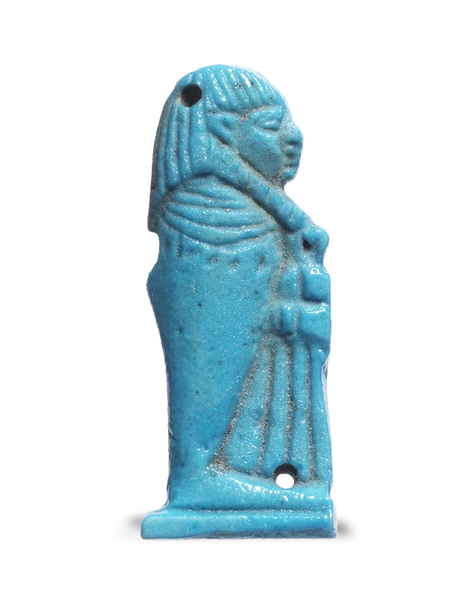 An Egyptian turquoise glazed faience amulet of Imsety