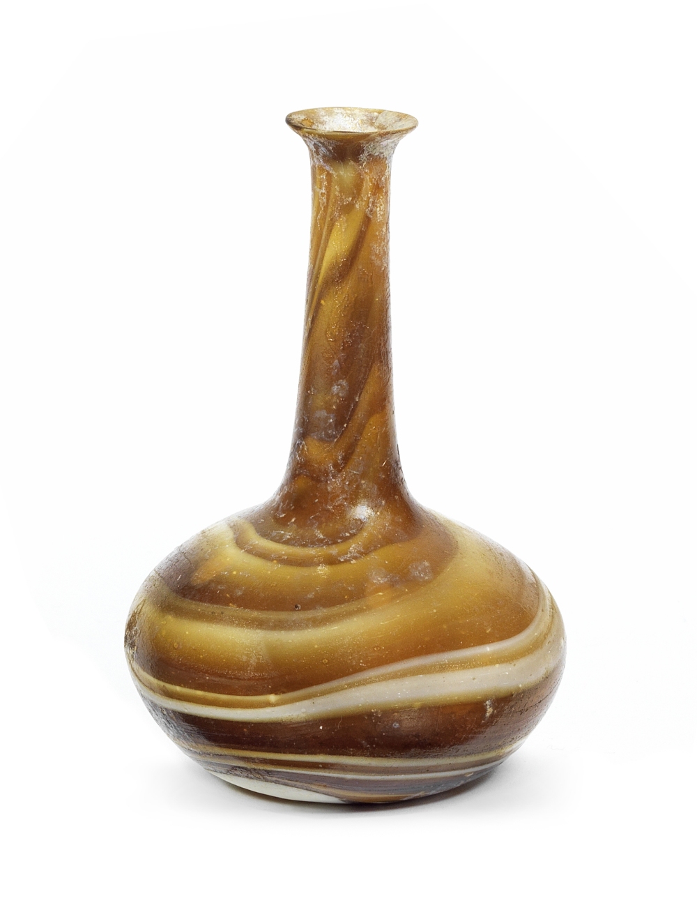 A Roman amber and white marbled glass unguentarium