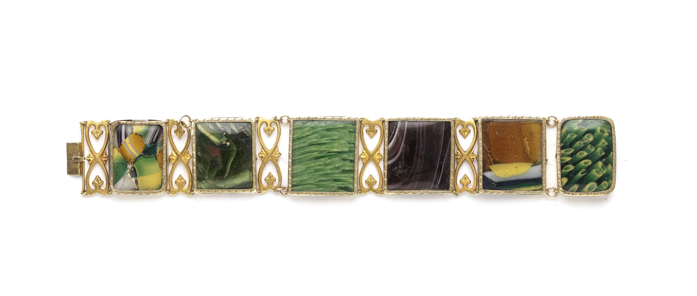 Roman mosaic glass panels set into a 19th Century bracelet