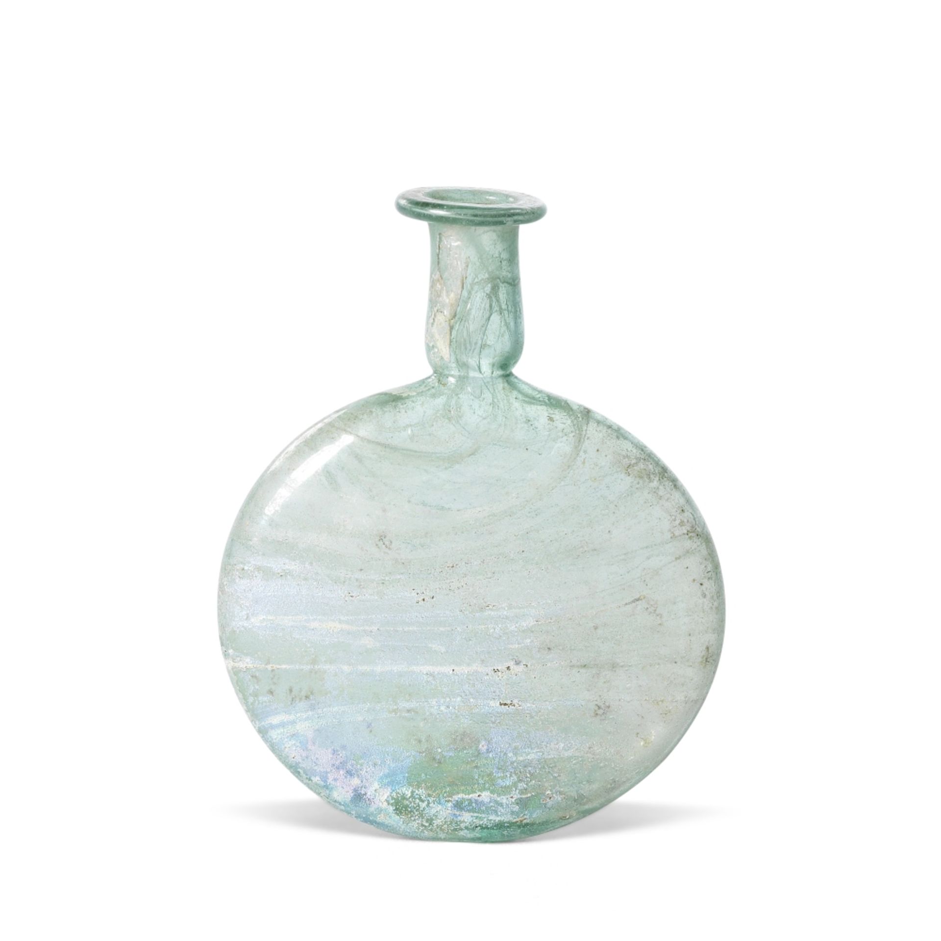 A Roman blue glass pilgrim flask