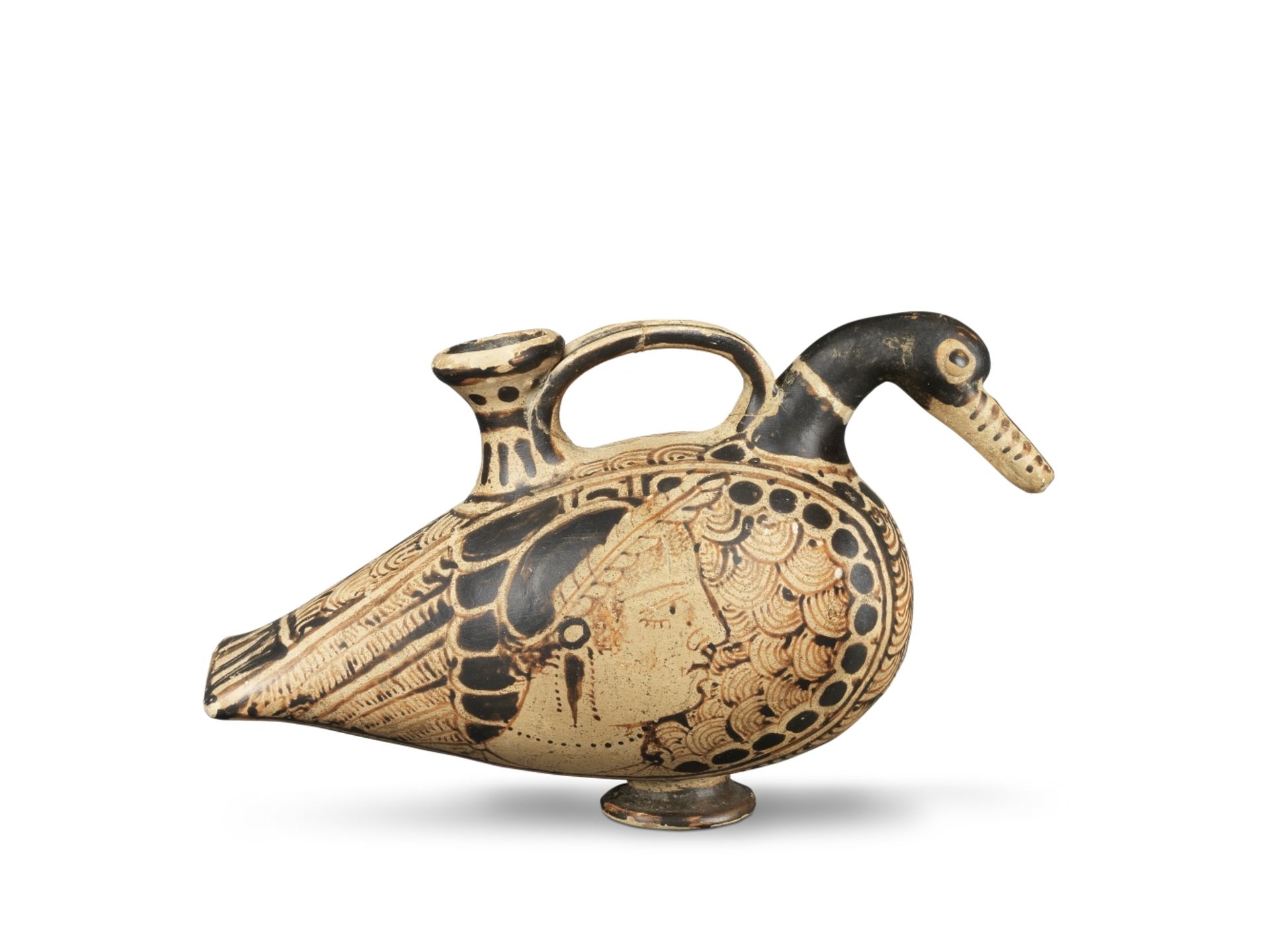 An Etruscan pottery askos in the form of a duck