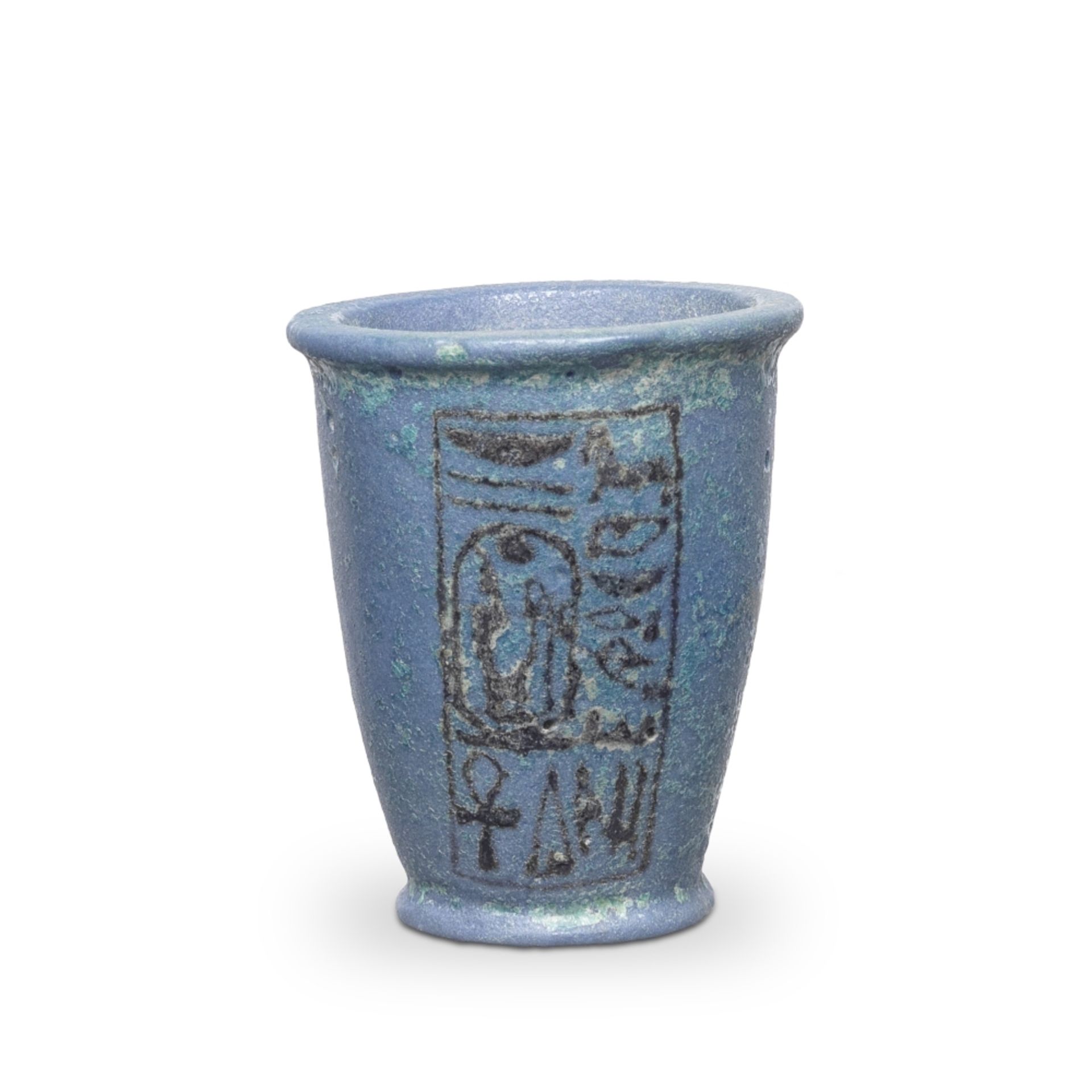 An Egyptian blue frit inscribed cup