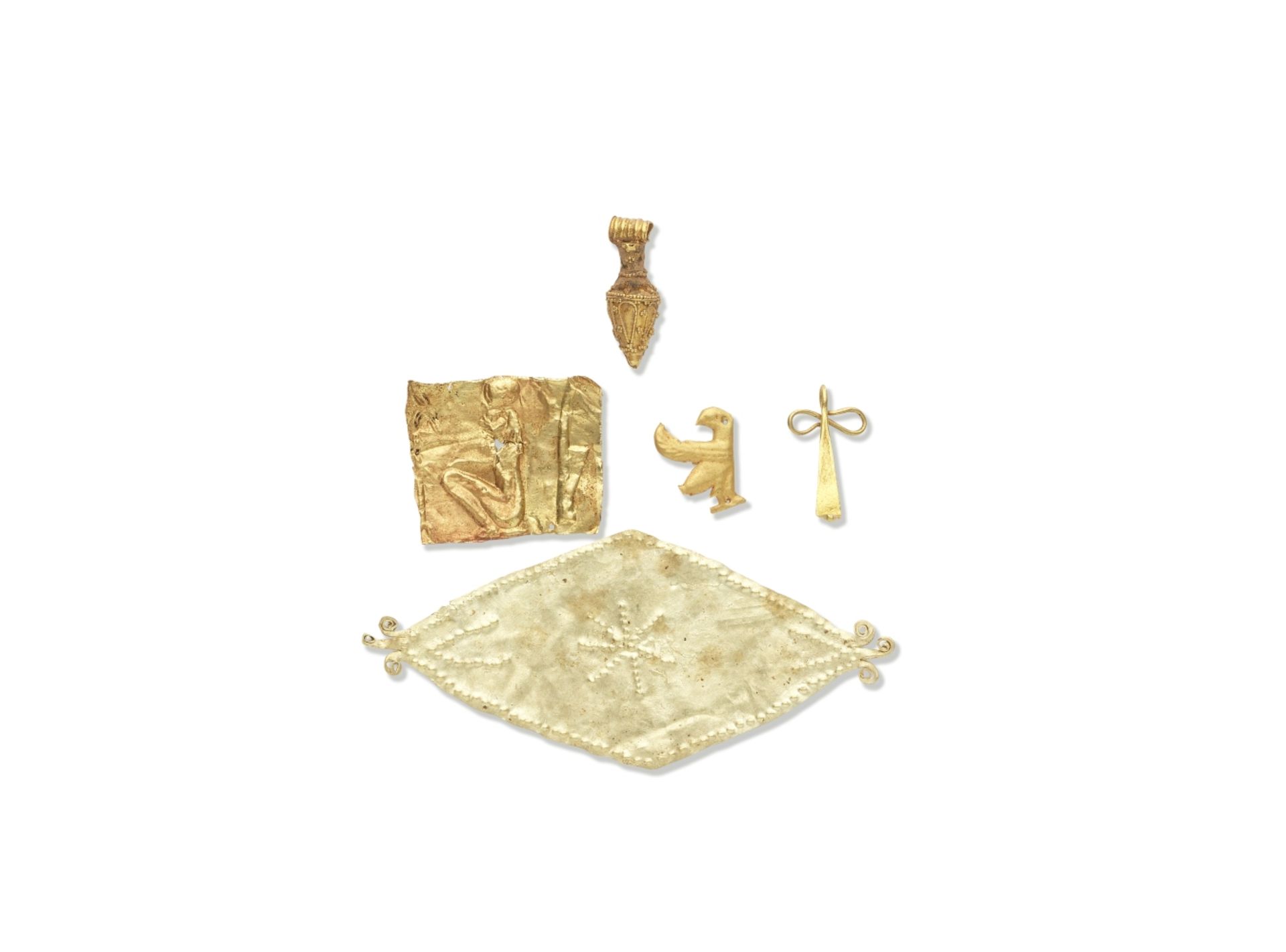 Five Egyptian and Greek gold jewellery elements 5