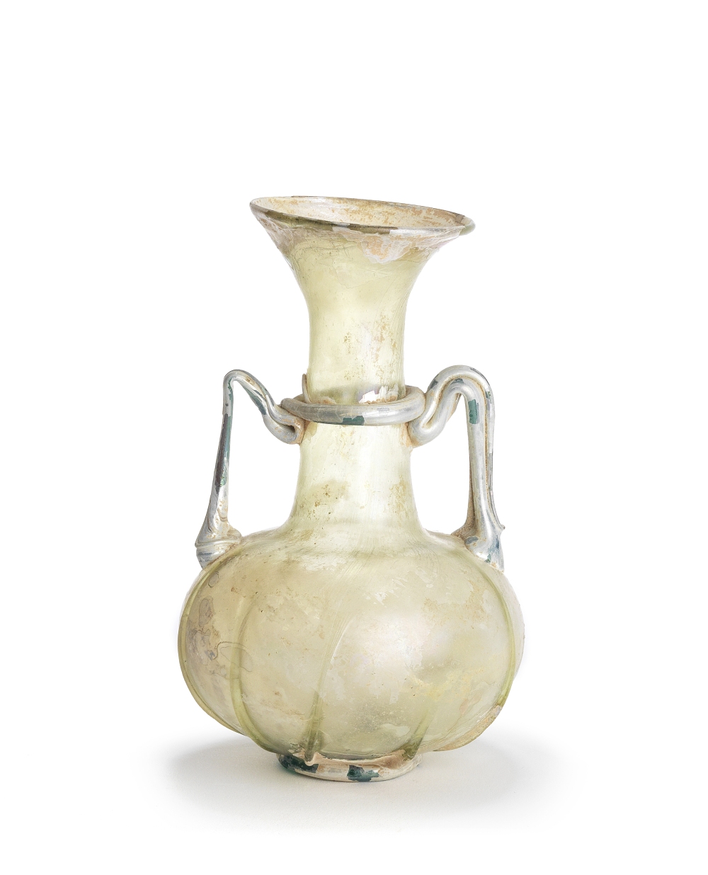 A Roman pale yellow glass amphora