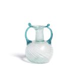 A Roman pale aquamarine glass two-handled sprinkler bottle