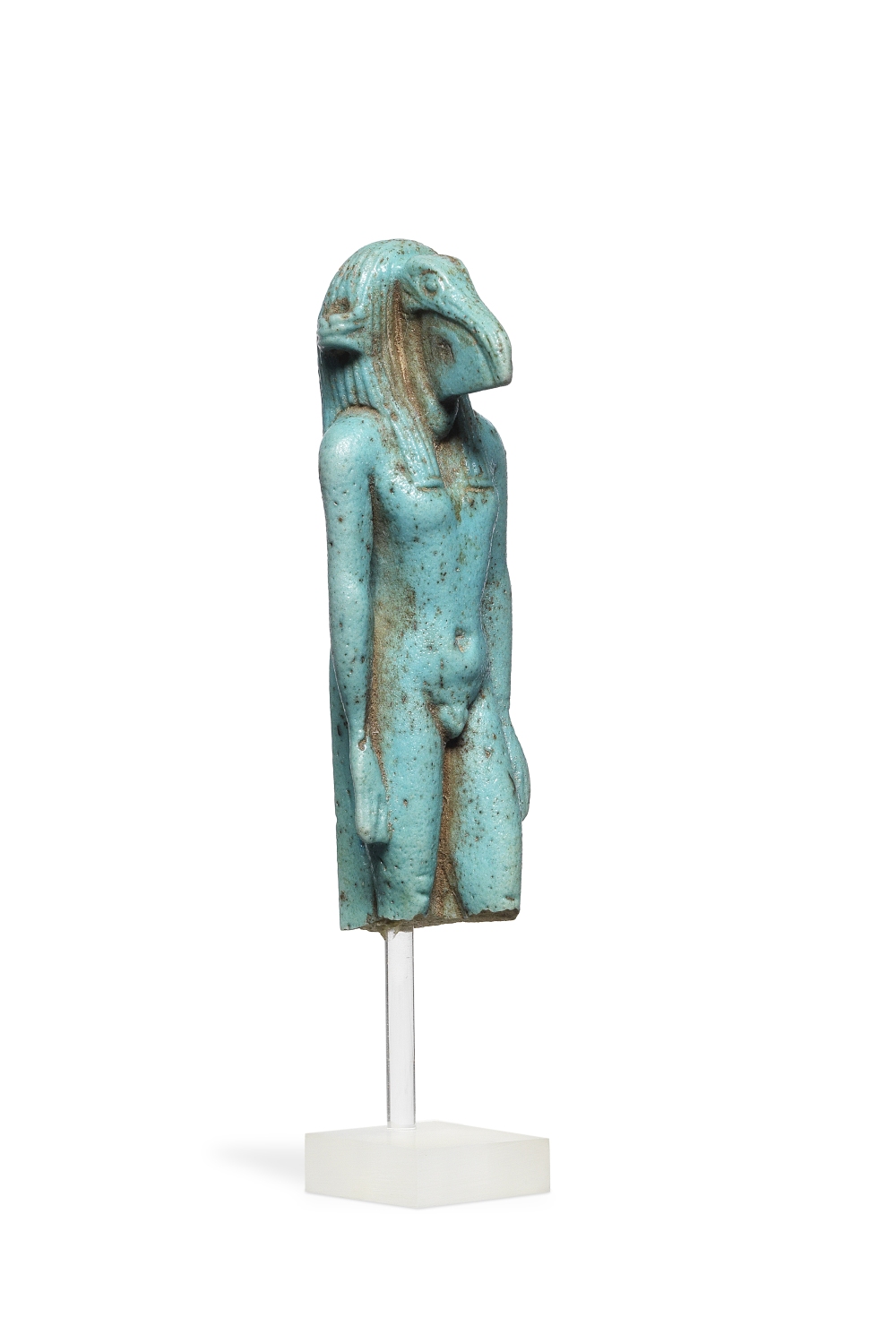 A large Egyptian turquoise glazed faience fragmentary amulet of Thoth