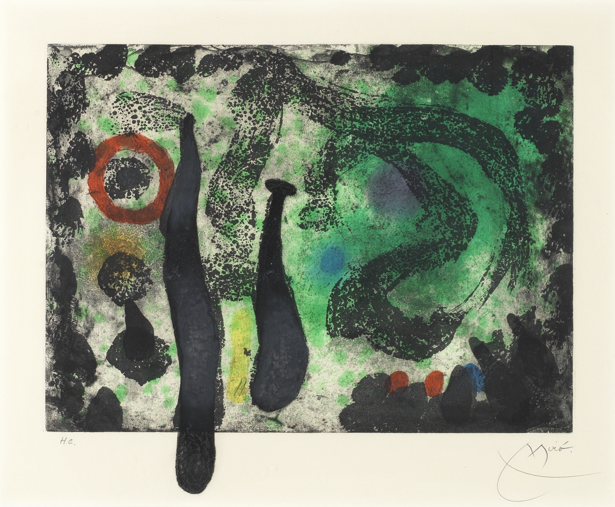 Joan Miro (Spanish, 1893-1983) Le Jardin de Mousse Etching and aquatint with carborundum printed ...