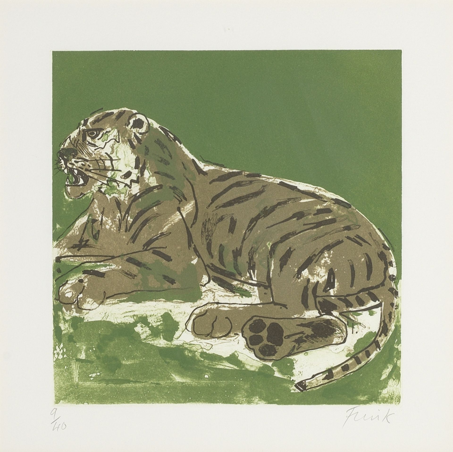 Elisabeth Frink, Tiger, 1985 (Wiseman 130), etching with aquatint, signed and numbered 9/40 in pe...
