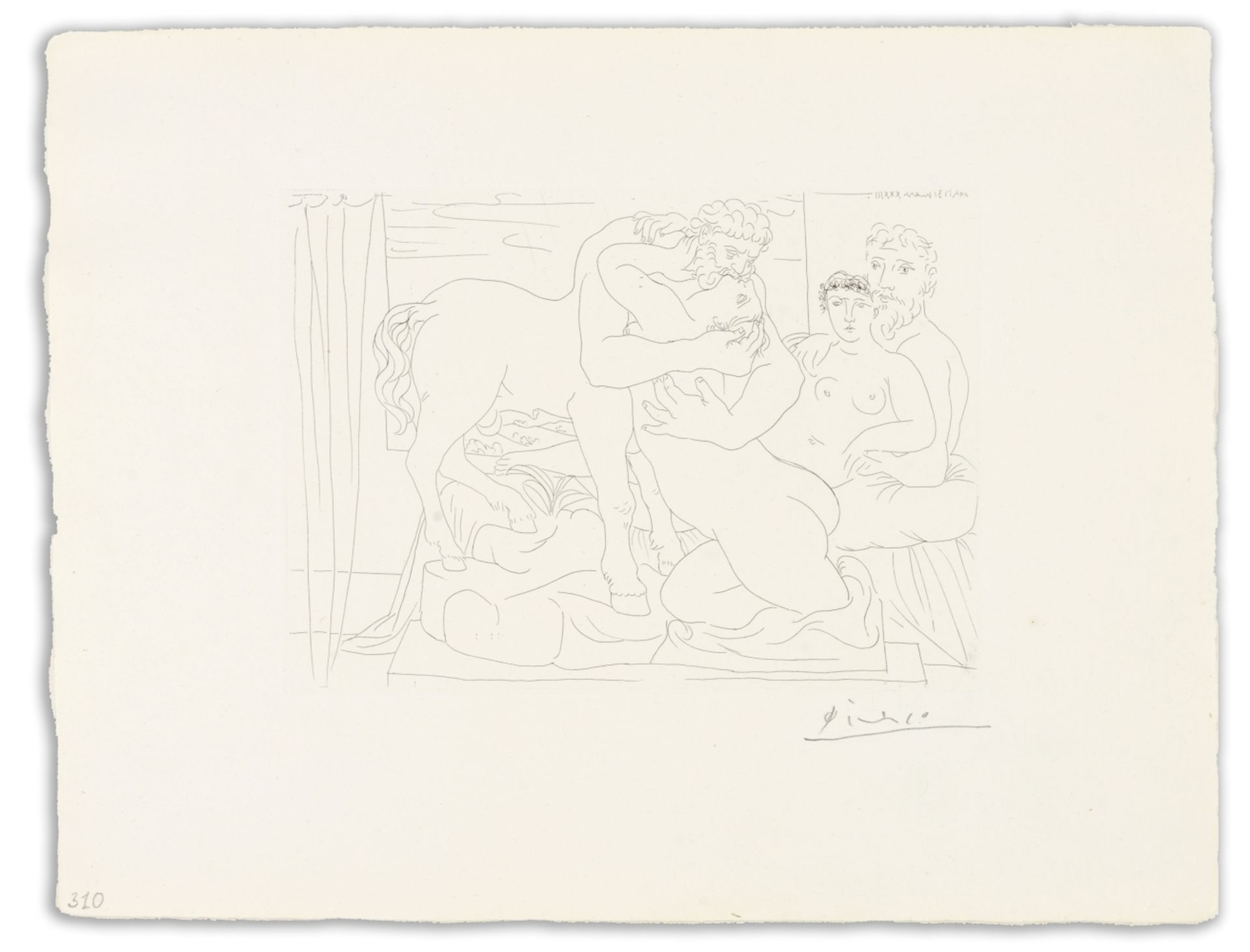 Pablo Picasso (Spanish, 1881-1973) Le Repos du Sculpteur devant un Centaure et une Femme, from 'L...