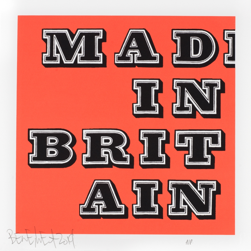 Ben Eine (British, born 1970) Mad in Britain (Fluro Orange, Gold & Blue) Three screenprints in co...