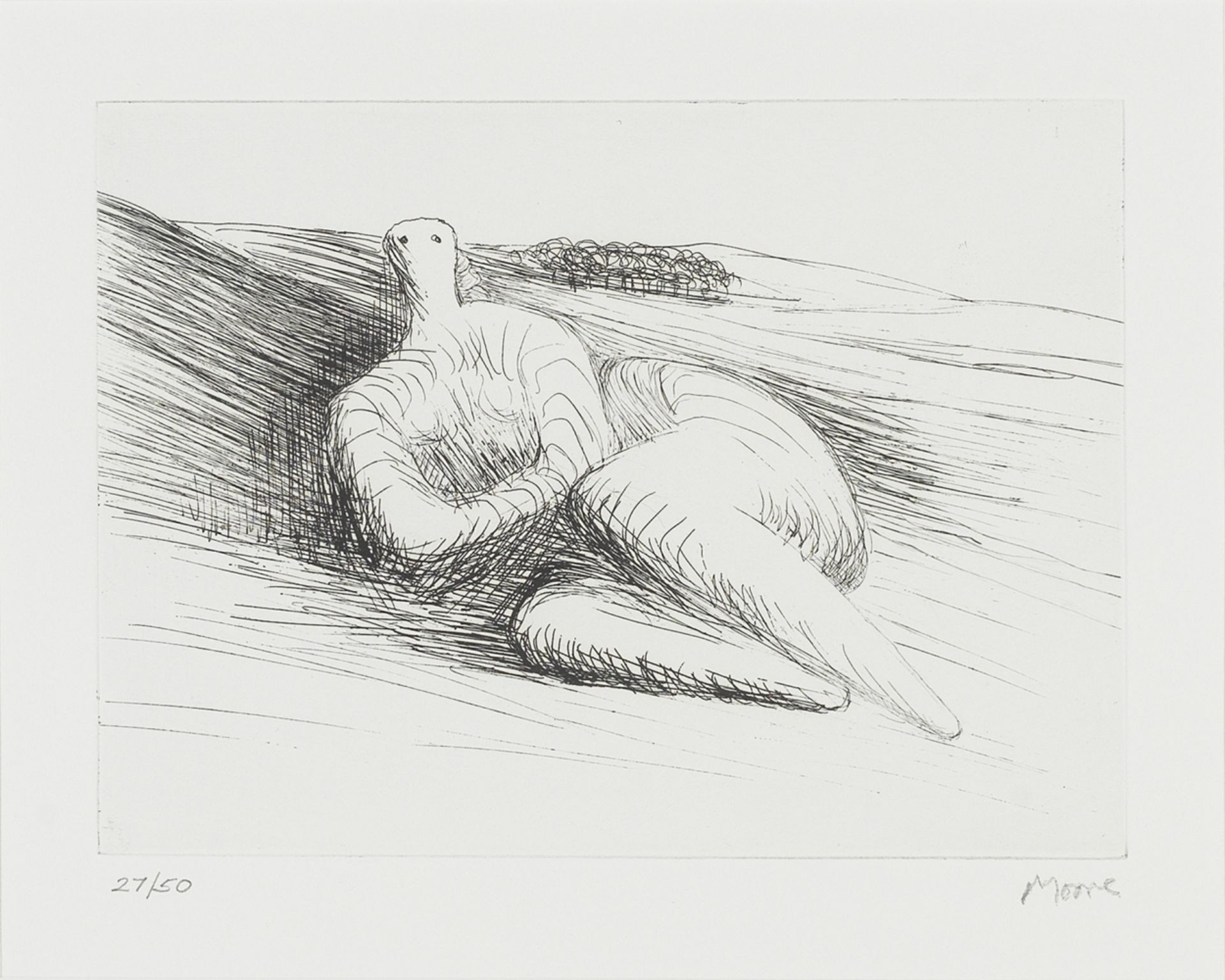 Henry Moore O.M., C.H. (British, 1898-1986) Curved Reclining Figure in Landscape I Etching and dr...