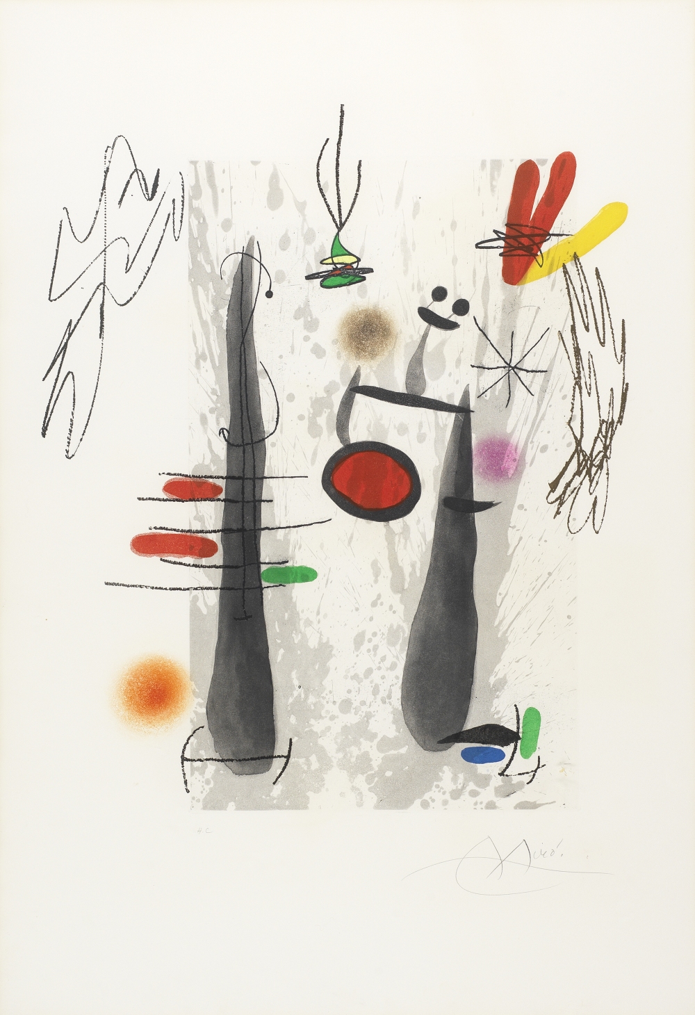 Joan Miro (Spanish, 1893-1983) La Longue et L'Evapor&#233;e Etching and aquatint printed in colou...