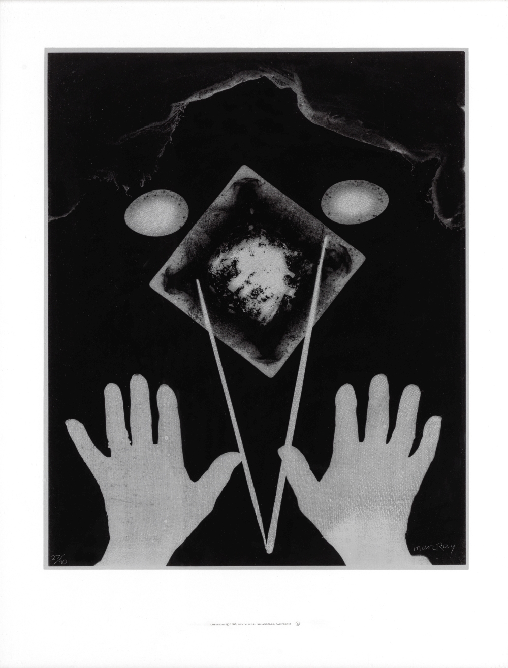 Man Ray (American, 1890-1976) Rayograph (Two Hands) Screenprint in colours, 1966, on Plexiglas, i...