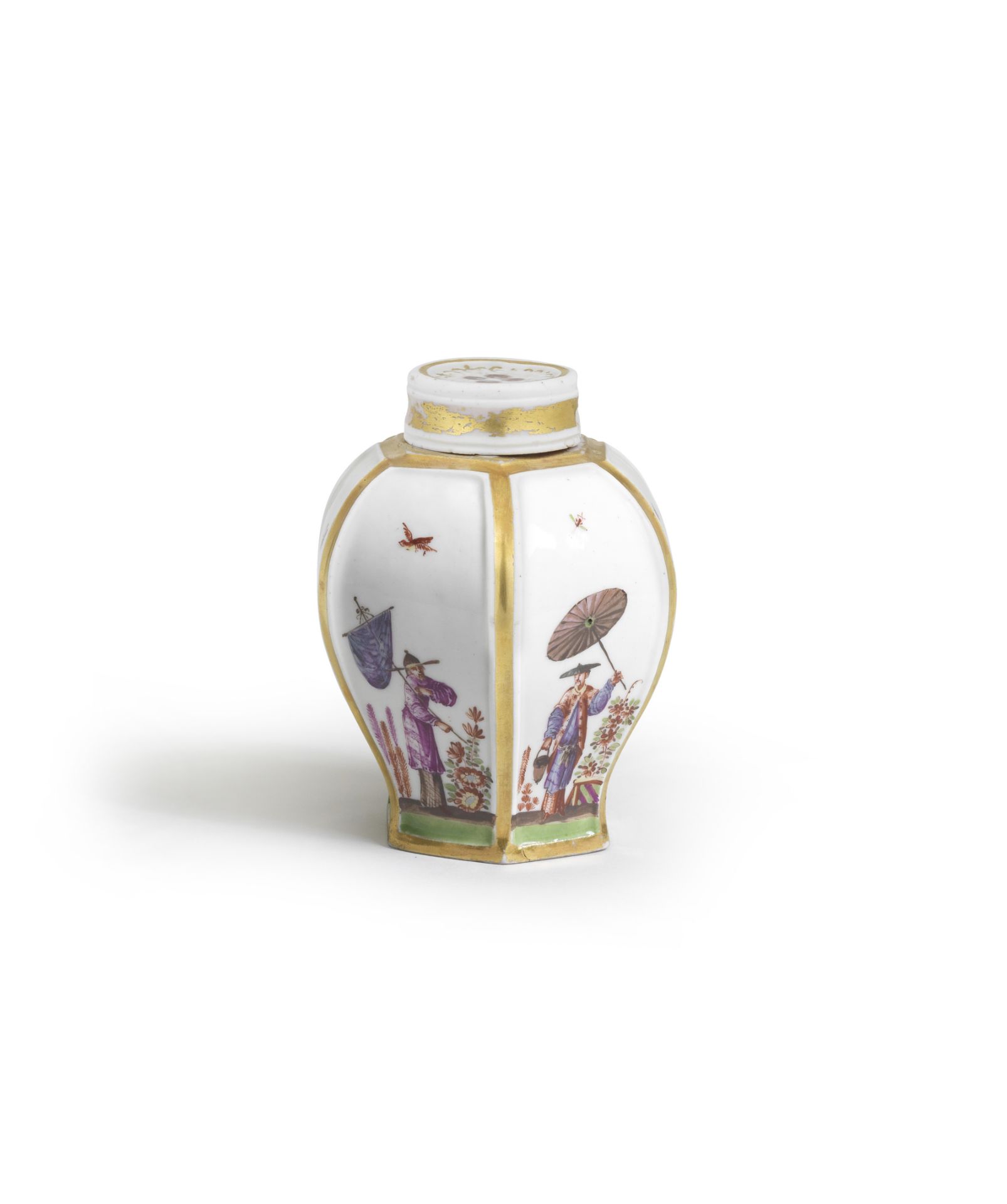 A Meissen hexagonal tea canister and cover, circa 1723-24