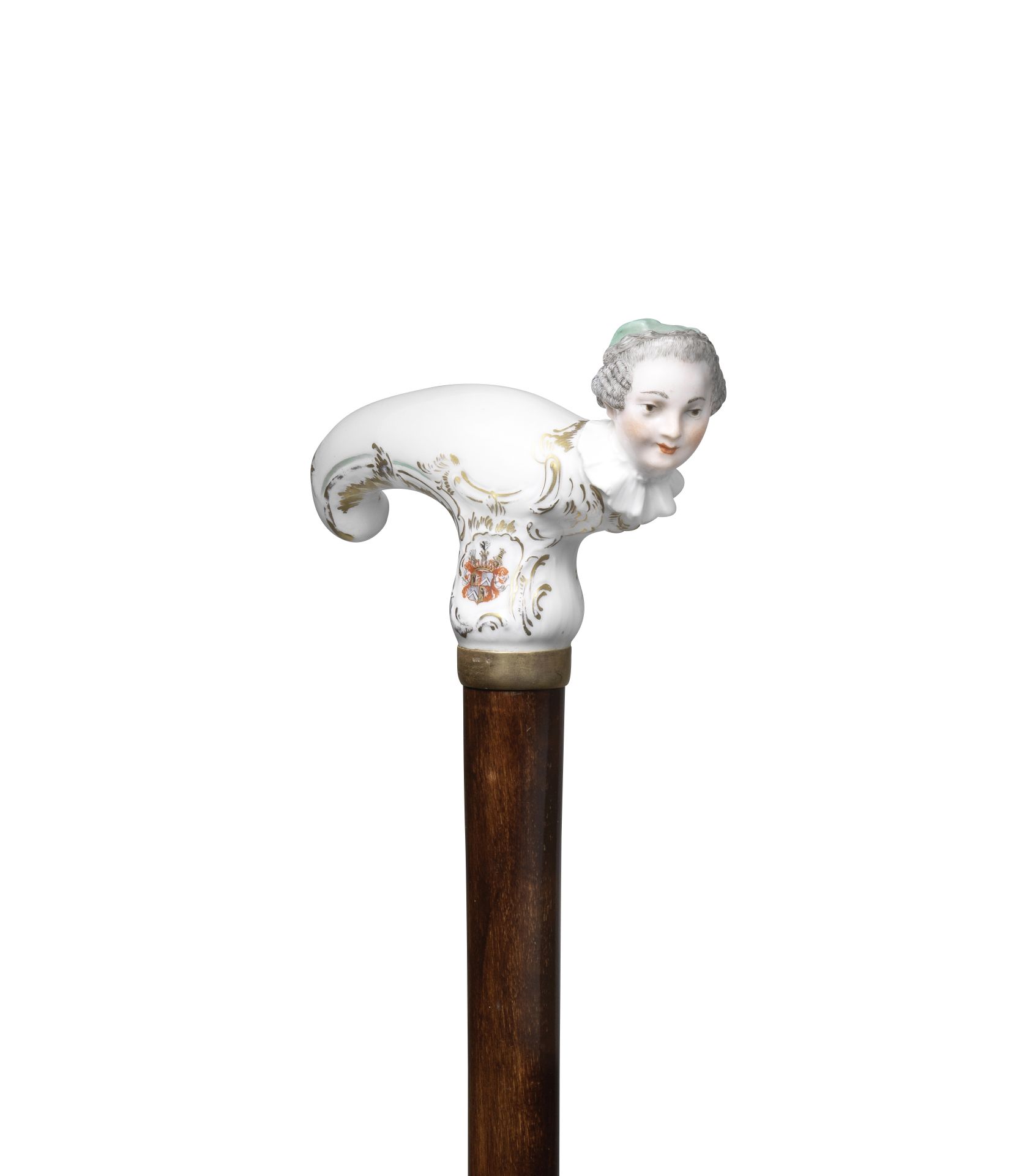 A Meissen figural armorial cane handle, second half 19th century