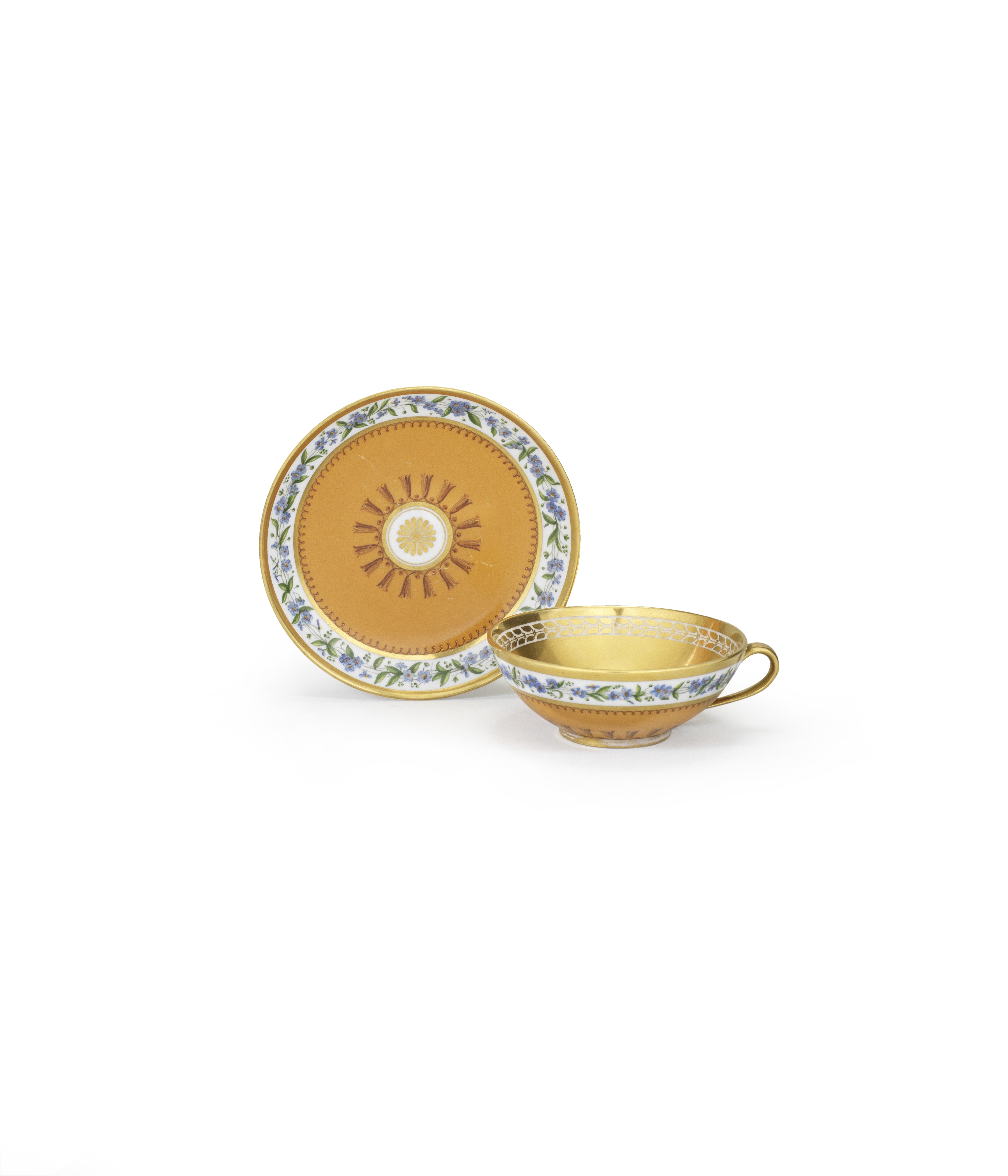 A S&#232;vres orange-ground cup and saucer, circa 1822