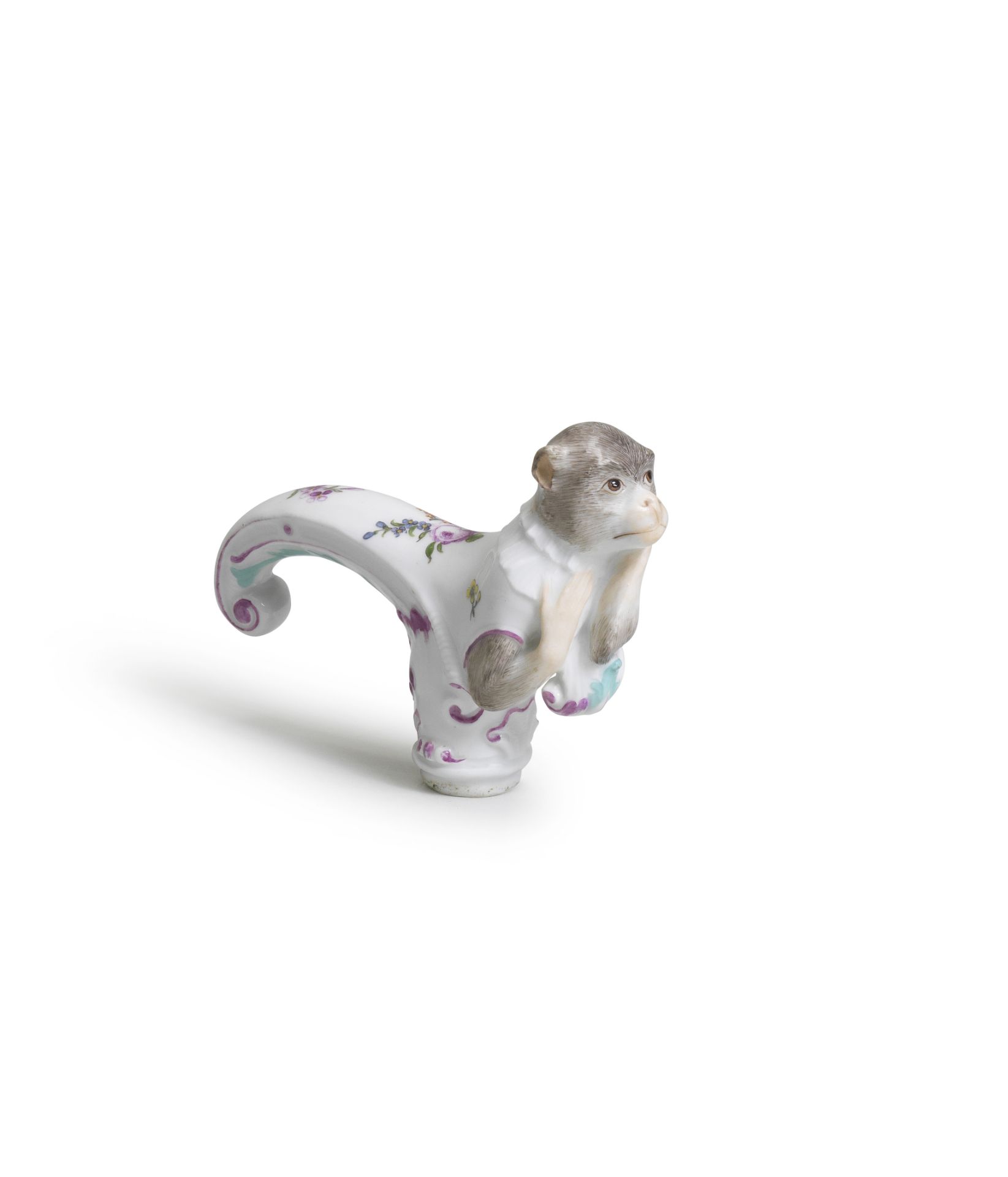 A rare Meissen cane handle modelled as a monkey, second half 18th century