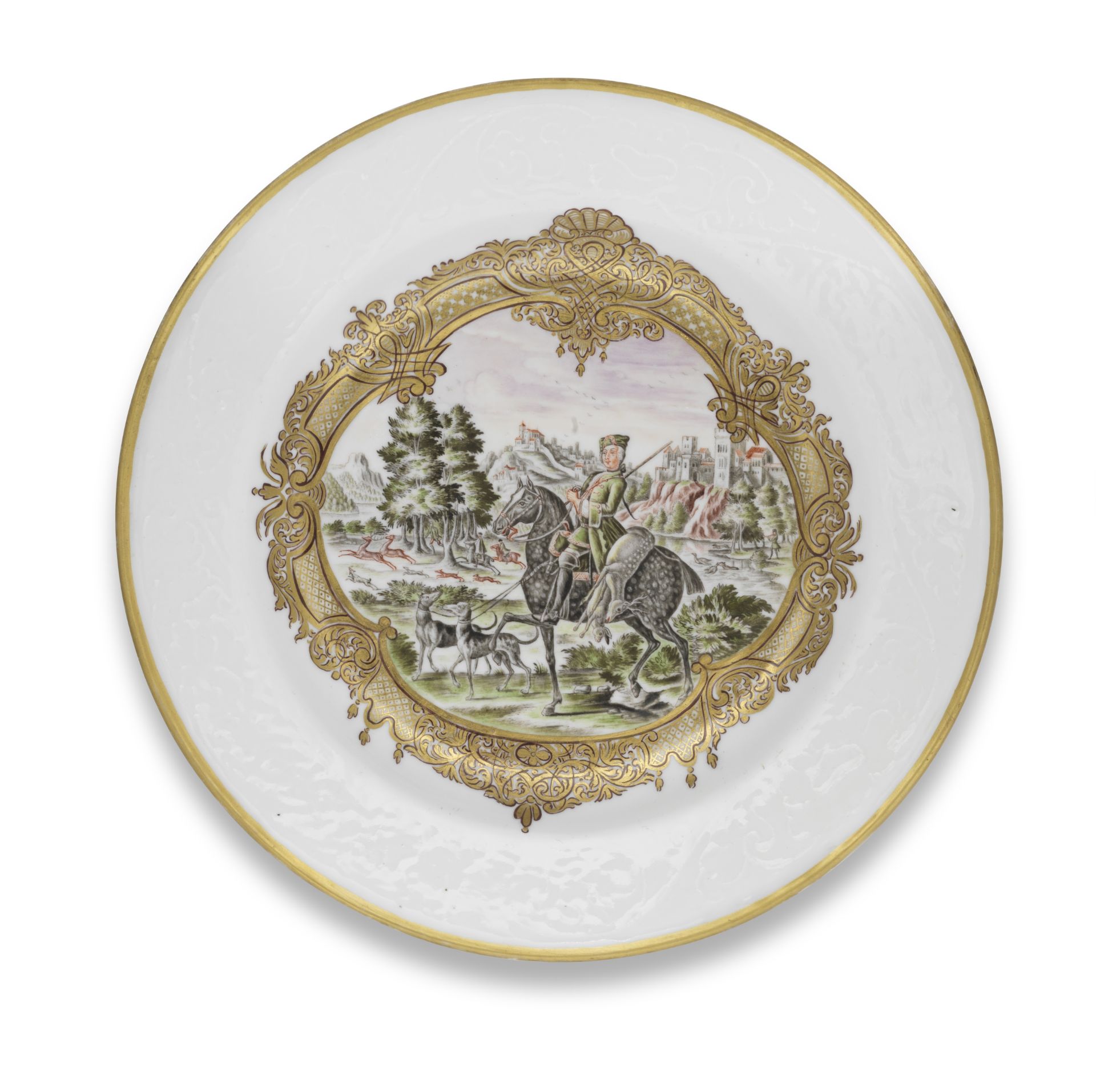 A Meissen Hausmaler plate, the porcelain circa 1735, the decoration third quarter 18th century