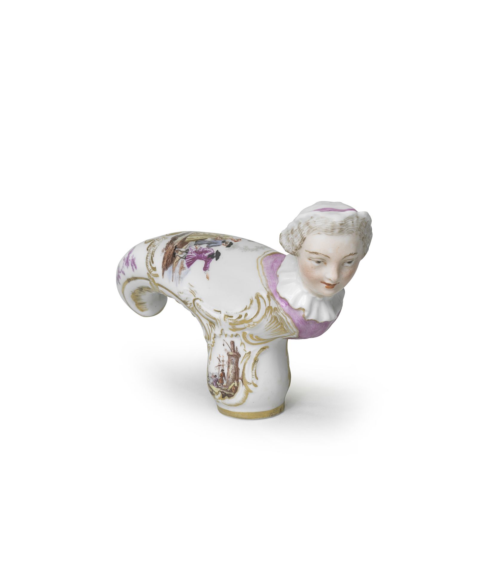 A Meissen figural cane handle, 19th century