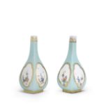 A pair of Meissen turquoise-ground sake bottles, circa 1733-34