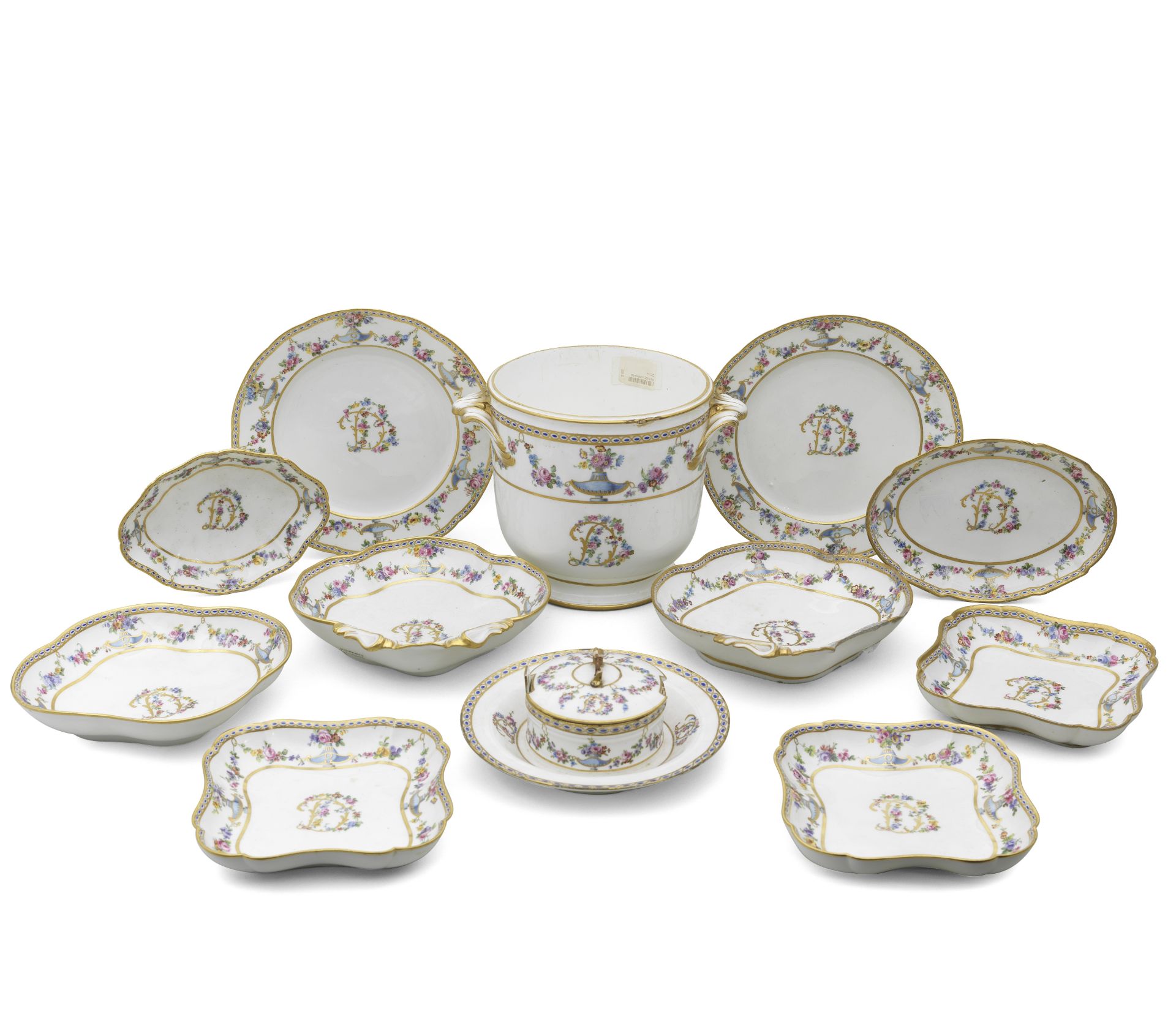 A group of later-decorated S&#232;vres porcelain of Du Barry service-type, the porcelain early 1770s